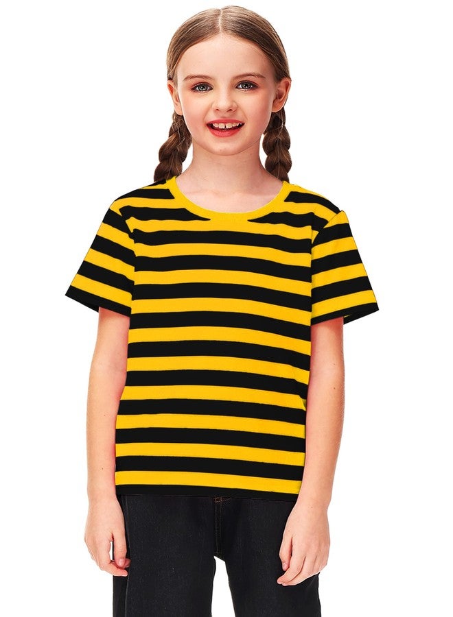 Deerose Kids Black Yellow Striped Shirt Halloween Girls Bee Costume Summer Short Sleeve Casual Tee Top 5-6 Years - Image 5